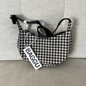 BAGGU Black and White Checkered Shoulder Bag